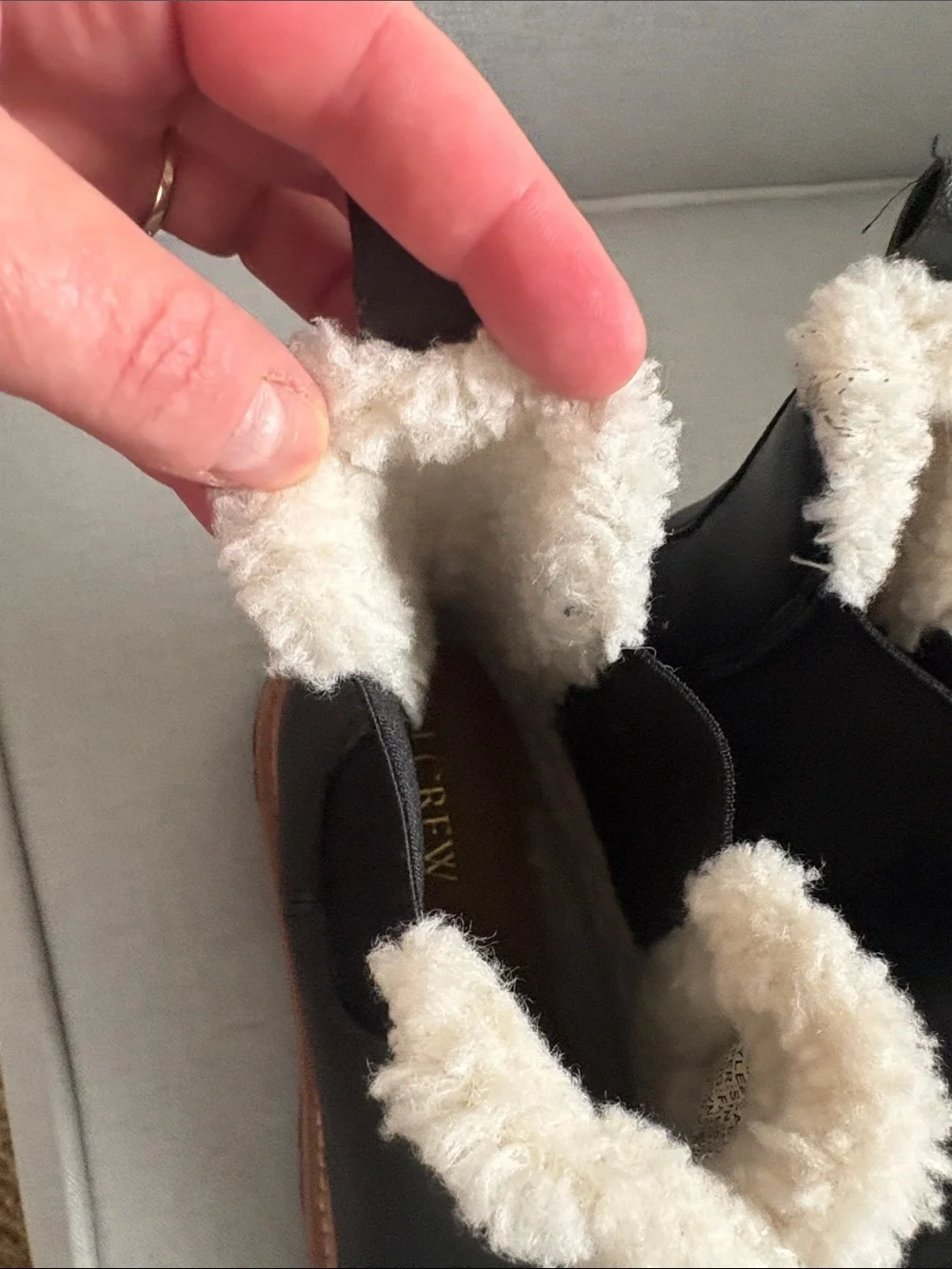 Jcrew Black leather Sherpa-Trim Chelsea Boots for Women